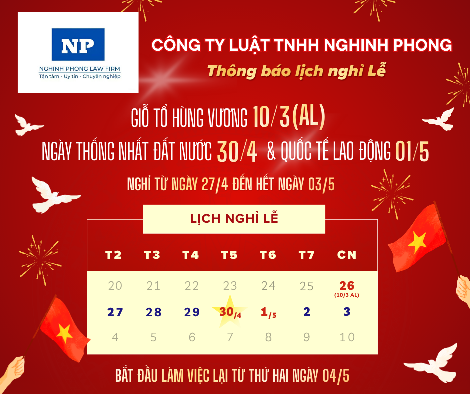 THÔNG BÁO NGHỈ LỄ GIỖ TỔ HÙNG VƯƠNG, NGÀY THỐNG NHẤT ĐẤT NƯỚC & QUỐC TẾ LAO ĐỘNG NĂM 2026